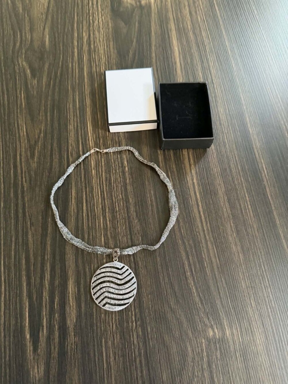 Solid 925 Sterling Silver Woven Mesh Choker Necklace w/ Marcasite Medallion & Bo